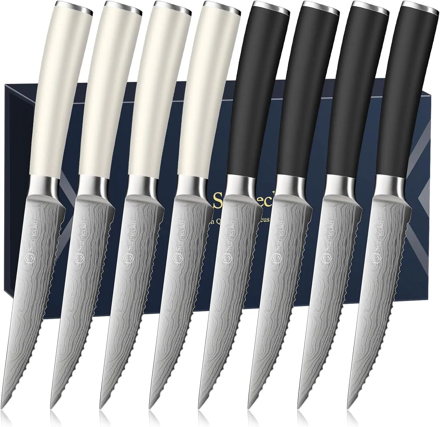 Steak Knives Set of 8,Premium Stainless Steel Serrated Steak Knives Set,Pakkawood Handle 4.5 Inch Kitchen Steak Knife with Gift