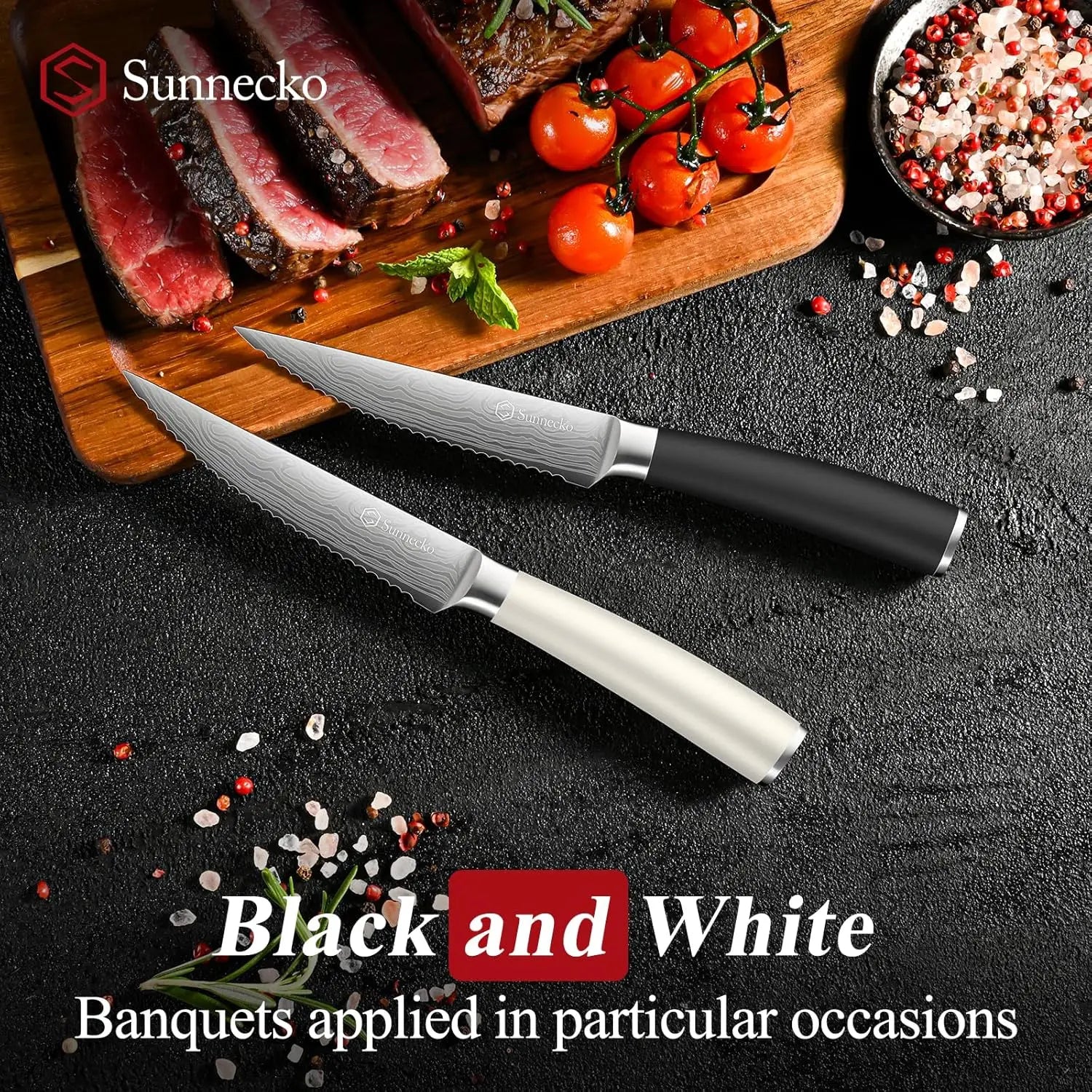 Steak Knives Set of 8,Premium Stainless Steel Serrated Steak Knives Set,Pakkawood Handle 4.5 Inch Kitchen Steak Knife with Gift